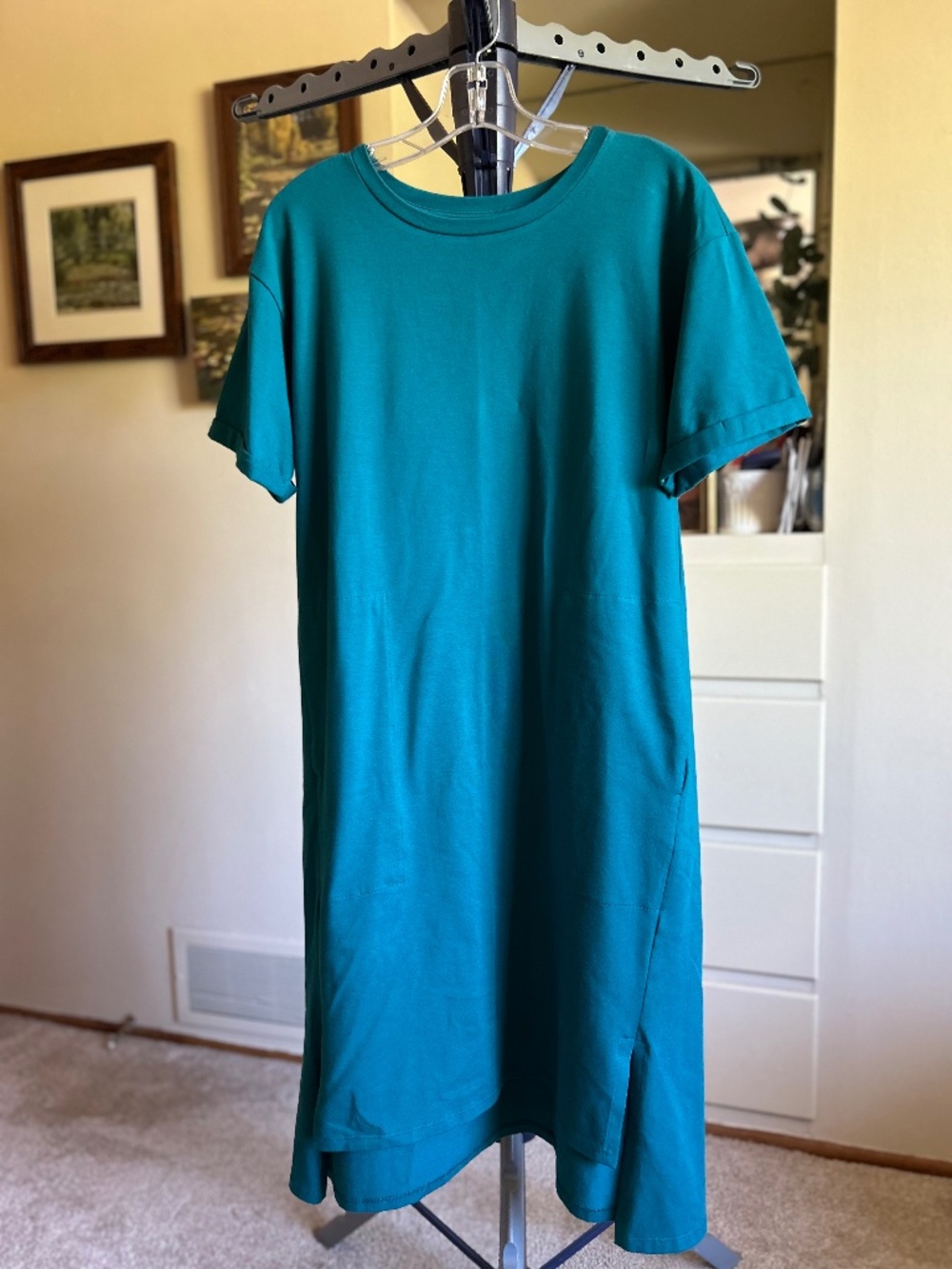 Eileen Fisher Organic Cotton Jersey Teal Dress in Petite Small